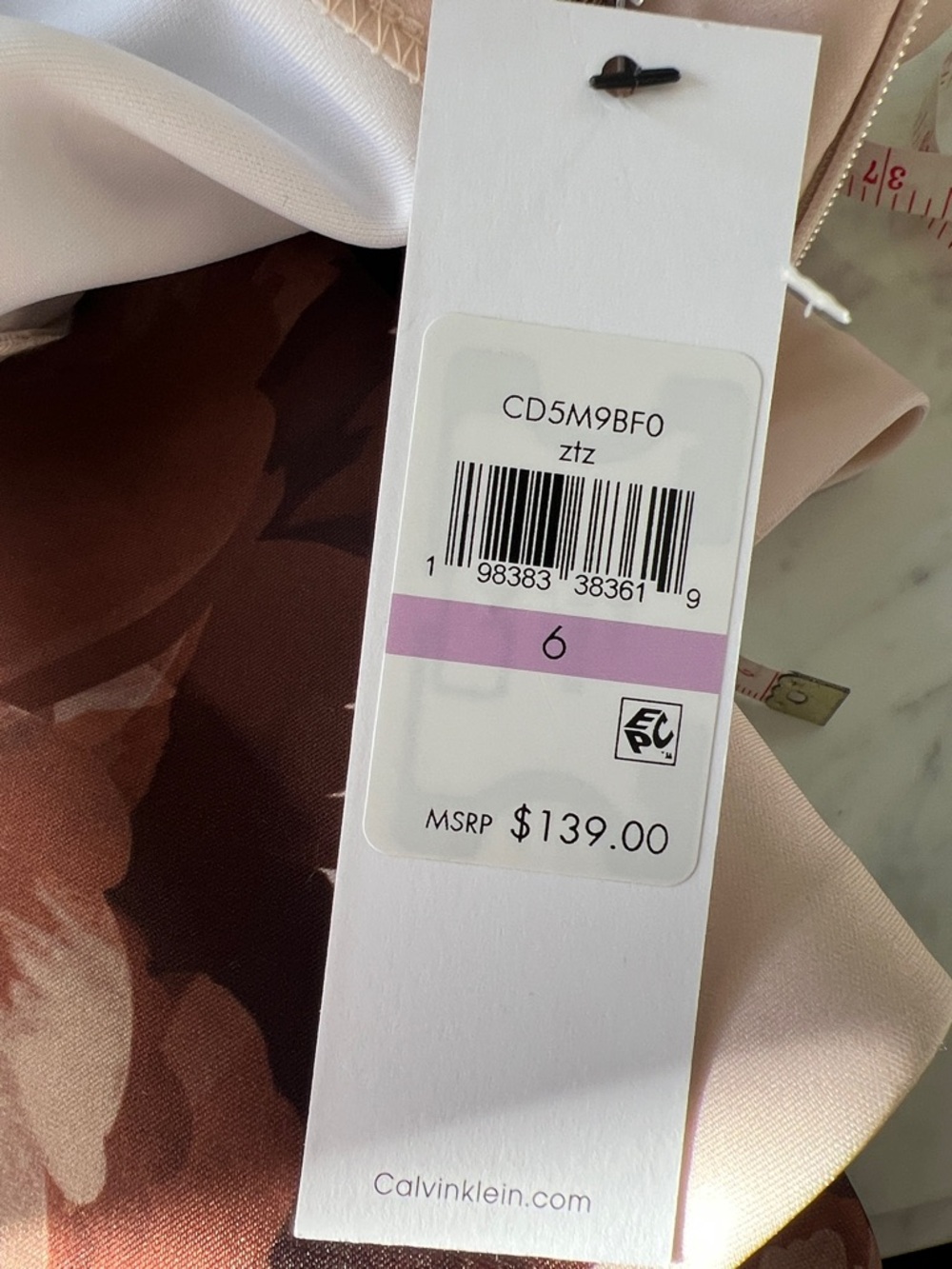 Calvin Klein Tan & Brown Floral Belted Scuba Sleeveless Midi Dress - Picture 8 of 10